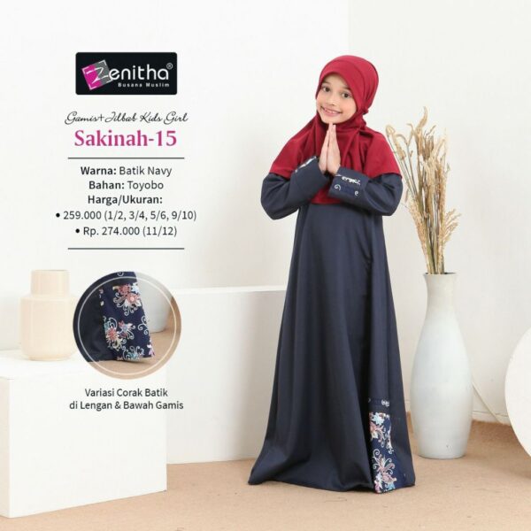 ZENITHA Sakinah 15 Kids Girl Batik Navy 9/10